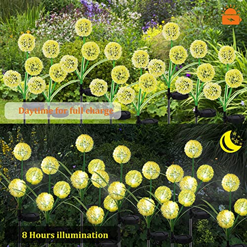 FORUP 2 Pack Solar Garden Stake Lights, Outdoor Solar Lights in Dandelion Flower Design, LED Solar Powered Lights for Patio, Lawn, Garden, Yard Decoration, Yellow & White