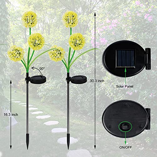 FORUP 2 Pack Solar Garden Stake Lights, Outdoor Solar Lights in Dandelion Flower Design, LED Solar Powered Lights for Patio, Lawn, Garden, Yard Decoration, Yellow & White