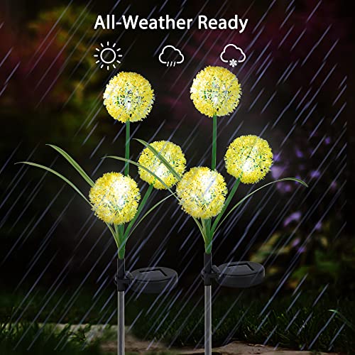 FORUP 2 Pack Solar Garden Stake Lights, Outdoor Solar Lights in Dandelion Flower Design, LED Solar Powered Lights for Patio, Lawn, Garden, Yard Decoration, Yellow & White