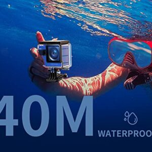 WOLFANG GA300 4K60FPS Action Camera 24MP Waterproof 40M Underwater Camera EIS Stabilization WiFi Wide Angle Helmet Camera (External Microphone, Remote Control, 2x1350mAh Batteries and Accessory Kit)