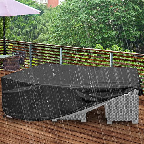 ANKIBER Patio Furniture Set Covers Waterproof , 600D Outdoor Rectangular Anti-UV Sofa Loveseat Couch Covers, Black Heavy Duty Chair Table Protection Covers (124"X71"X29")