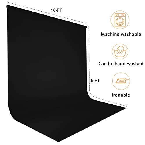 10 x 8 FT Black Backdrop Background for Photography, Chromakey High Density Polyester Fabric Pure Black Photo Backdrop Curtain Screen Collapsible Seamless for Shoot Portraits Party Video Studio