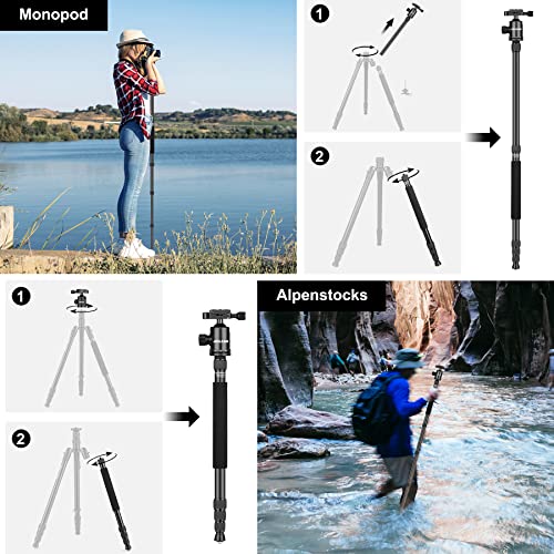 Camera Tripod, 80/84 inches Heavy Duty Tripod for Camera and Phone, 82" Camera Monopod Tripod, DSLR Binoculars Spotting Scope Camcorders Video Tripod Stand, 360 Degree Ball Head, 35 lbs Loads