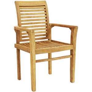 sunnydaze solid teak outdoor armchair – light brown wood stain finish – slatted chair – patio, deck, lawn, garden, terrace or backyard
