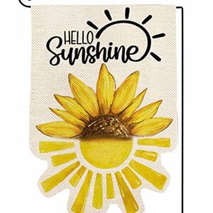 ORTIGIA Summer Hello Sunshine Garden Flag 12x18 Inch Burlap Vertical Double Sided Boho Summer Sunflowers Yard Flag Spring Floral Seasonal Farmhouse Outdoor Flag