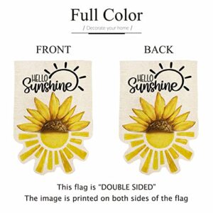 ORTIGIA Summer Hello Sunshine Garden Flag 12x18 Inch Burlap Vertical Double Sided Boho Summer Sunflowers Yard Flag Spring Floral Seasonal Farmhouse Outdoor Flag