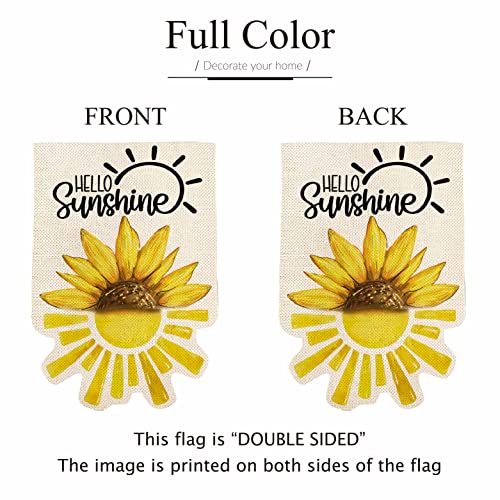 ORTIGIA Summer Hello Sunshine Garden Flag 12x18 Inch Burlap Vertical Double Sided Boho Summer Sunflowers Yard Flag Spring Floral Seasonal Farmhouse Outdoor Flag