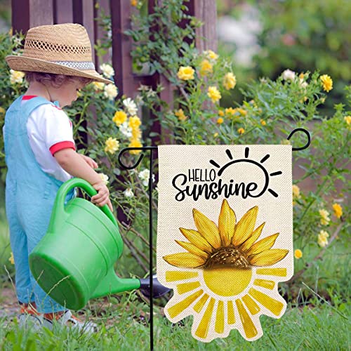 ORTIGIA Summer Hello Sunshine Garden Flag 12x18 Inch Burlap Vertical Double Sided Boho Summer Sunflowers Yard Flag Spring Floral Seasonal Farmhouse Outdoor Flag