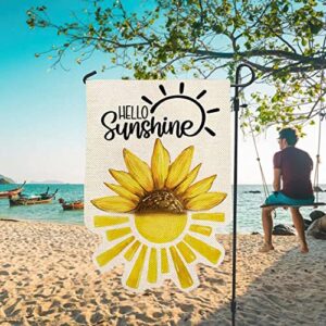 ORTIGIA Summer Hello Sunshine Garden Flag 12x18 Inch Burlap Vertical Double Sided Boho Summer Sunflowers Yard Flag Spring Floral Seasonal Farmhouse Outdoor Flag