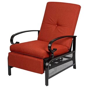 incbruce outdoor lounge chair patio furniture adjustable recliner with retractable steel frame and removable thick cushions – red
