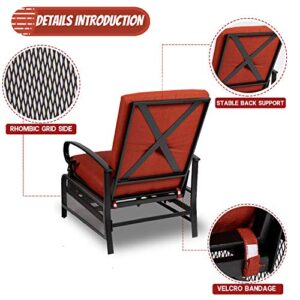 Incbruce Outdoor Lounge Chair Patio Furniture Adjustable Recliner with Retractable Steel Frame and Removable Thick Cushions - Red