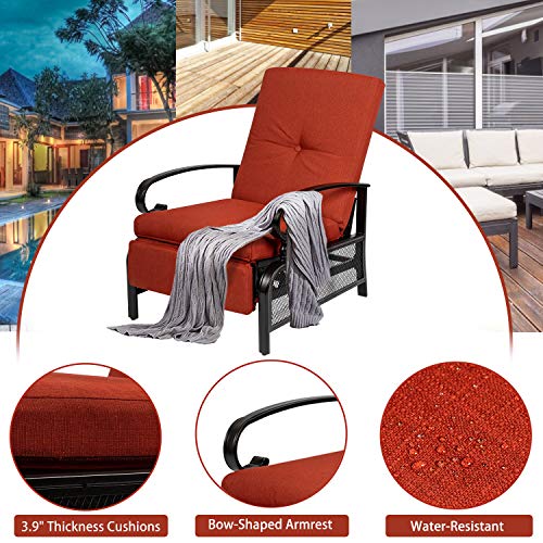 Incbruce Outdoor Lounge Chair Patio Furniture Adjustable Recliner with Retractable Steel Frame and Removable Thick Cushions - Red