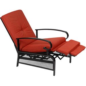 Incbruce Outdoor Lounge Chair Patio Furniture Adjustable Recliner with Retractable Steel Frame and Removable Thick Cushions - Red