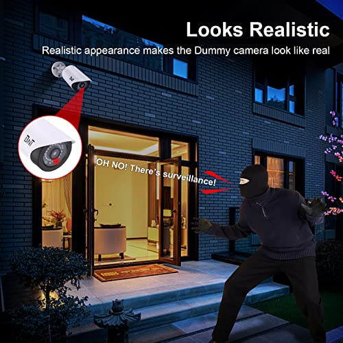 BNT Dummy Fake Security Camera, with One Red LED Light at Night, for Home and Businesses Security Indoor/Outdoor (2 Pack, White)