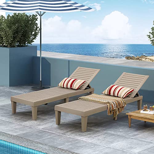 JUMMICO Patio Chaise Lounge Chair Set of 2 Outdoor PE Waterproof Adjustable Easy Assembly Lounge Chairs for Outside Pool Garden Deck Beach