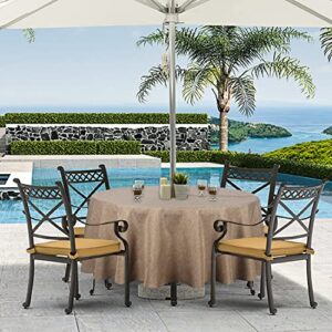 youngseahome Outdoor Tablecloth Wrinkle-Free Stain Resistant Waterproof Polyester Fabric Table Cover with Zipper Umbrella Hole for Picnic/Party/Dinner/Patio Garden(60inch Round,Zippered,Flax)