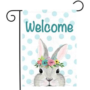 louise maelys welcome easter garden flag 12×18 double sided burlap, small vertical easter bunny garden yard flags for easter spring outdoor outside decoration (only flag)