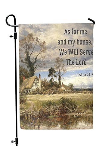 Double Sided Religious Garden Flag - As For Me And My House - We Will Serve The Lord - Inspirational Bible Verse Joshua 24:15 - Decorative Outdoor Christian Faith Flags - Yard Decor by Jolly Jon