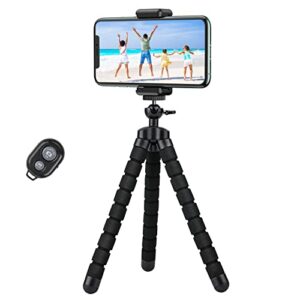 xabupar phone tripod, flexible cell phone tripod stand with wireless remote, portable mini travel tripod stand, compatible with iphone, android, gopro (black)