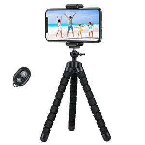 Xabupar Phone Tripod, Flexible Cell Phone Tripod Stand with Wireless Remote, Portable Mini Travel Tripod Stand, Compatible with iPhone, Android, GoPro (Black)