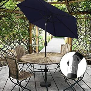 HENG FENG 7.5FT Patio Umbrella Outdoor Market Table Umbrella with Push Button Tilt and Crank, 6 Sturdy Ribs for Garden, Lawn, Backyard, Pool, Navy blue