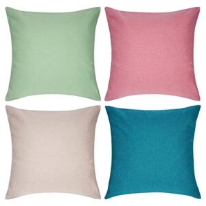 yeabwps pack of 4 decorative outdoor waterproof throw pillow covers square garden cushion cases for patio, couch, tent and sofa, 18 x 18 inches, (blue-green, pink, light green, beige)