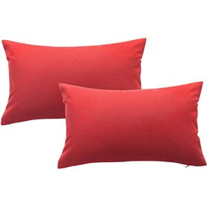 ele ELEOPTION Pack of 2 Outdoor Waterproof Throw Pillow Covers, Rectangular Decorative Garden Cushion Pillow Cover Case with for PatioTent Couch (12x20 inch, Red)