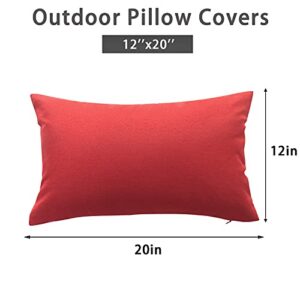 ele ELEOPTION Pack of 2 Outdoor Waterproof Throw Pillow Covers, Rectangular Decorative Garden Cushion Pillow Cover Case with for PatioTent Couch (12x20 inch, Red)