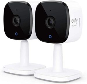 eufy security, 2k indoor cam 2-cam kit, plug-in security indoor camera with wi-fi, ip camera, human and pet ai, works with voice assistants, two-way audio, homebase not required. (renewed)