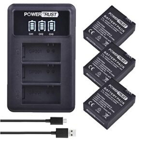 powertrust 3pack ahdbt-301 ahdbt-302 replacement battery for gopro hd hero 3+ hero3 action camera + led 3-slots usb battery charger with usb cable