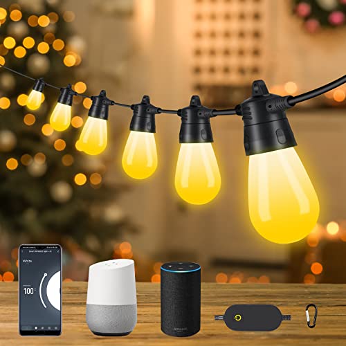 SOVELA Smart Outdoor String Lights, 54 FT Dual Mode APP Controlled LED Patio Light, 6 Scene Modes, IP65 Waterproof and Shatterproof Garden Light with 15 LED Bulbs for Outdoor Bistro Party Decor