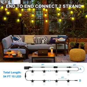 SOVELA Smart Outdoor String Lights, 54 FT Dual Mode APP Controlled LED Patio Light, 6 Scene Modes, IP65 Waterproof and Shatterproof Garden Light with 15 LED Bulbs for Outdoor Bistro Party Decor