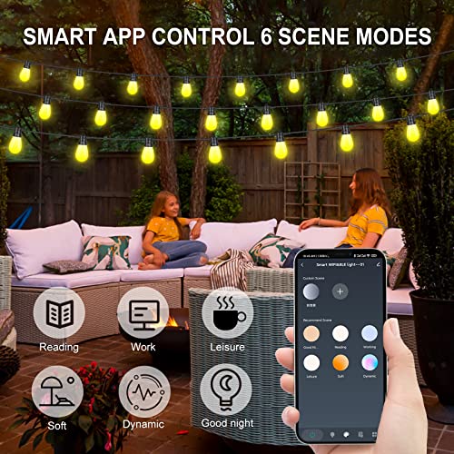 SOVELA Smart Outdoor String Lights, 54 FT Dual Mode APP Controlled LED Patio Light, 6 Scene Modes, IP65 Waterproof and Shatterproof Garden Light with 15 LED Bulbs for Outdoor Bistro Party Decor