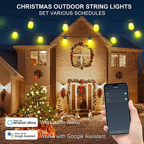 SOVELA Smart Outdoor String Lights, 54 FT Dual Mode APP Controlled LED Patio Light, 6 Scene Modes, IP65 Waterproof and Shatterproof Garden Light with 15 LED Bulbs for Outdoor Bistro Party Decor