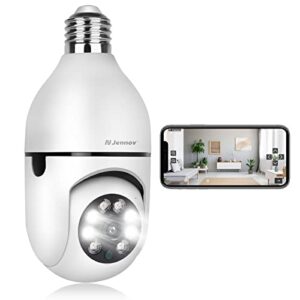 Jennov 3MP/2K Light Bulb Security Camera Wireless Outdoor, 2.4GHz Light Socket Security Camera, 360° Indoor WiFi Home Lightbulb Surveillance Camera Motion Detection, Color Night Vision, Two Way Talk