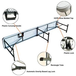 BOSOVEL 2PCS 6ft Folding Bench Seat Plastic Portable w/Handle & Lock for Indoor/Outdoor Party Garden Camping Dining Picnic Use