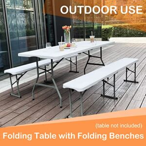 BOSOVEL 2PCS 6ft Folding Bench Seat Plastic Portable w/Handle & Lock for Indoor/Outdoor Party Garden Camping Dining Picnic Use