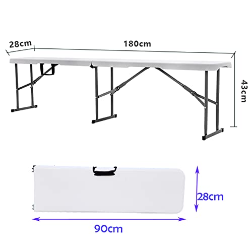 BOSOVEL 2PCS 6ft Folding Bench Seat Plastic Portable w/Handle & Lock for Indoor/Outdoor Party Garden Camping Dining Picnic Use