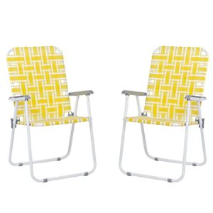 2pc lawn chair for adults,portable beach chairs camping chair,pp braided belt steel pipe,outdoor camping chairs for yard,garden,poolside,support 265 lbs-yellow
