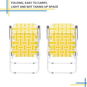 2Pc Lawn Chair for Adults,Portable Beach Chairs Camping Chair,PP Braided Belt Steel Pipe,Outdoor Camping Chairs for Yard,Garden,Poolside,Support 265 Lbs-Yellow