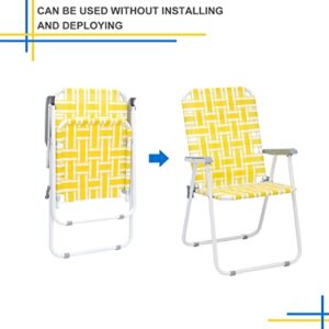 2Pc Lawn Chair for Adults,Portable Beach Chairs Camping Chair,PP Braided Belt Steel Pipe,Outdoor Camping Chairs for Yard,Garden,Poolside,Support 265 Lbs-Yellow