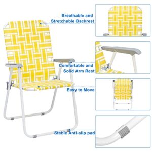 2Pc Lawn Chair for Adults,Portable Beach Chairs Camping Chair,PP Braided Belt Steel Pipe,Outdoor Camping Chairs for Yard,Garden,Poolside,Support 265 Lbs-Yellow