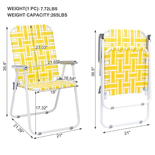 2Pc Lawn Chair for Adults,Portable Beach Chairs Camping Chair,PP Braided Belt Steel Pipe,Outdoor Camping Chairs for Yard,Garden,Poolside,Support 265 Lbs-Yellow