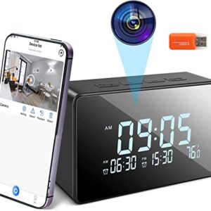 Hidden Camera Clock, 1080P WiFi Streaming Spy Camera with Night Vision Sits in Small Desk Alarm Clock, 120° View Angle Nanny Cam with Remote View, Motion Detection Alert, Video Recording (2.4G Only)