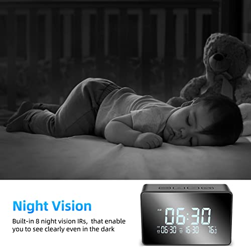 Hidden Camera Clock, 1080P WiFi Streaming Spy Camera with Night Vision Sits in Small Desk Alarm Clock, 120° View Angle Nanny Cam with Remote View, Motion Detection Alert, Video Recording (2.4G Only)