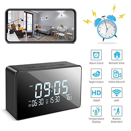 Hidden Camera Clock, 1080P WiFi Streaming Spy Camera with Night Vision Sits in Small Desk Alarm Clock, 120° View Angle Nanny Cam with Remote View, Motion Detection Alert, Video Recording (2.4G Only)