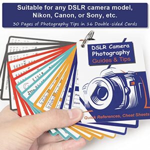 Photography Accessories DSLR Cheat Sheet Cards for Canon, Nikon, Sony, Camera Accessories Quick Reference Cards Photography Guides & Tips: Settings, Exposure, Modes, Composition, Lighting etc 4×3 inch