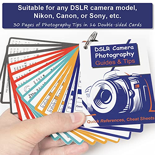 Photography Accessories DSLR Cheat Sheet Cards for Canon, Nikon, Sony, Camera Accessories Quick Reference Cards Photography Guides & Tips: Settings, Exposure, Modes, Composition, Lighting etc 4×3 inch