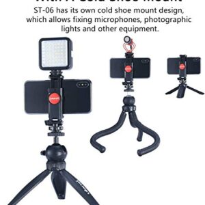 ULANZI ST-06 Camera Hot Shoe Phone Holder Flexible Phone Tripod Mount Adapter w Cold Shoe Mount for Microphone LED Light for DJI Ronin SC iPhone Samsung Canon Nikon DSLR Camera Ring Light Photography