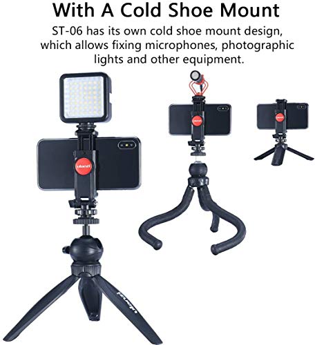 ULANZI ST-06 Camera Hot Shoe Phone Holder Flexible Phone Tripod Mount Adapter w Cold Shoe Mount for Microphone LED Light for DJI Ronin SC iPhone Samsung Canon Nikon DSLR Camera Ring Light Photography